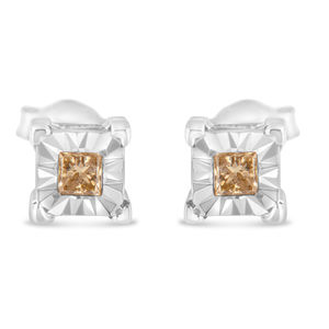 Sterling Silver 3/8 Carat Princess-Cut Square Diamond Solitaire Stud Earrings
